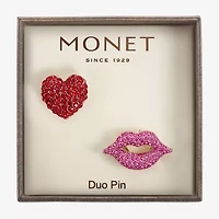 Monet Jewelry Gold Tone Lips Kiss Pink Glass Pin
