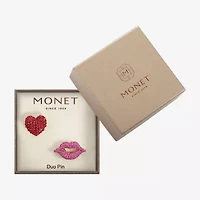 Monet Jewelry Gold Tone Lips Kiss Pink Glass Pin