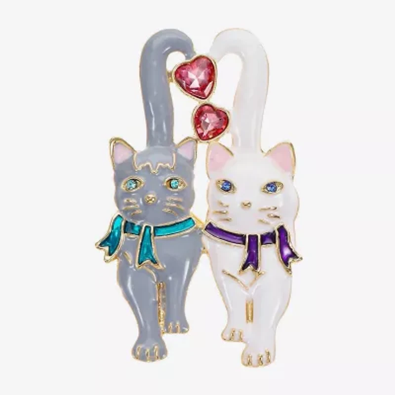 Monet Jewelry Gold Tone Cats Pink Glass Pin