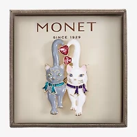 Monet Jewelry Gold Tone Cats Pink Glass Pin