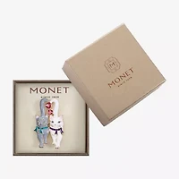 Monet Jewelry Gold Tone Cats Pink Glass Pin