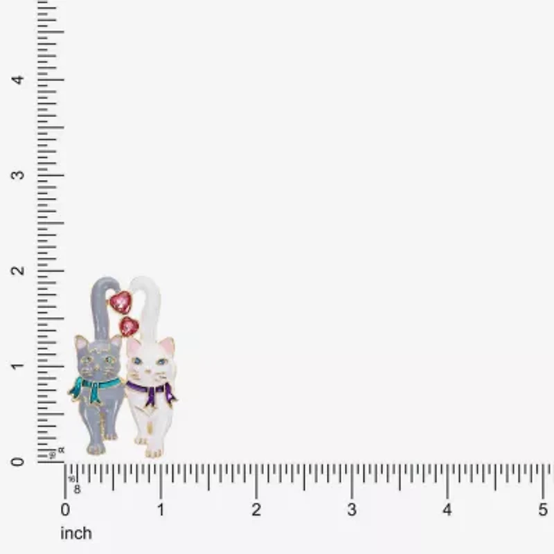 Monet Jewelry Gold Tone Cats Pink Glass Pin