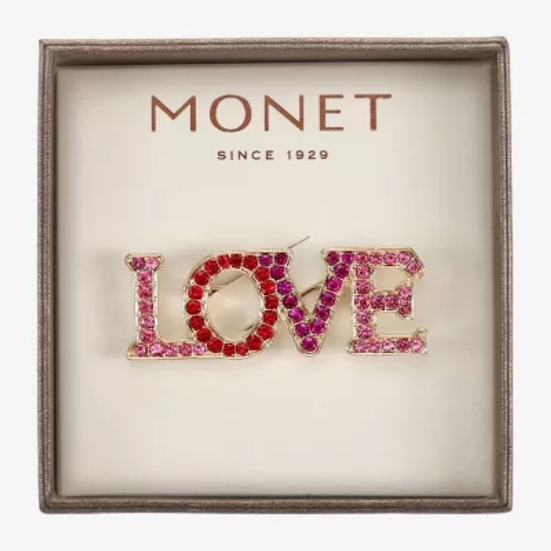 Monet Jewelry Gold Tone Love Pink Glass Pin