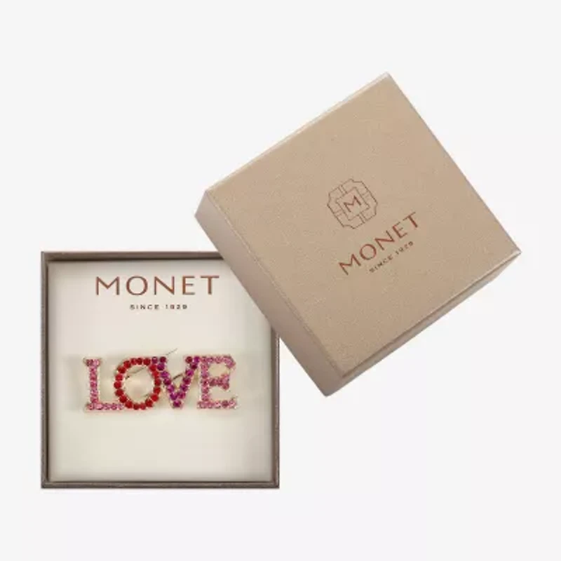 Monet Jewelry Gold Tone Love Pink Glass Pin