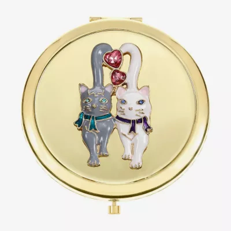 Monet Jewelry Gold Tone Cats Gold Tone Heart Compact Mirror
