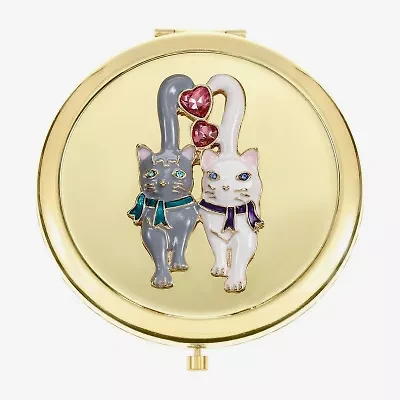 Monet Jewelry Gold Tone Cats Gold Tone Heart Compact Mirror