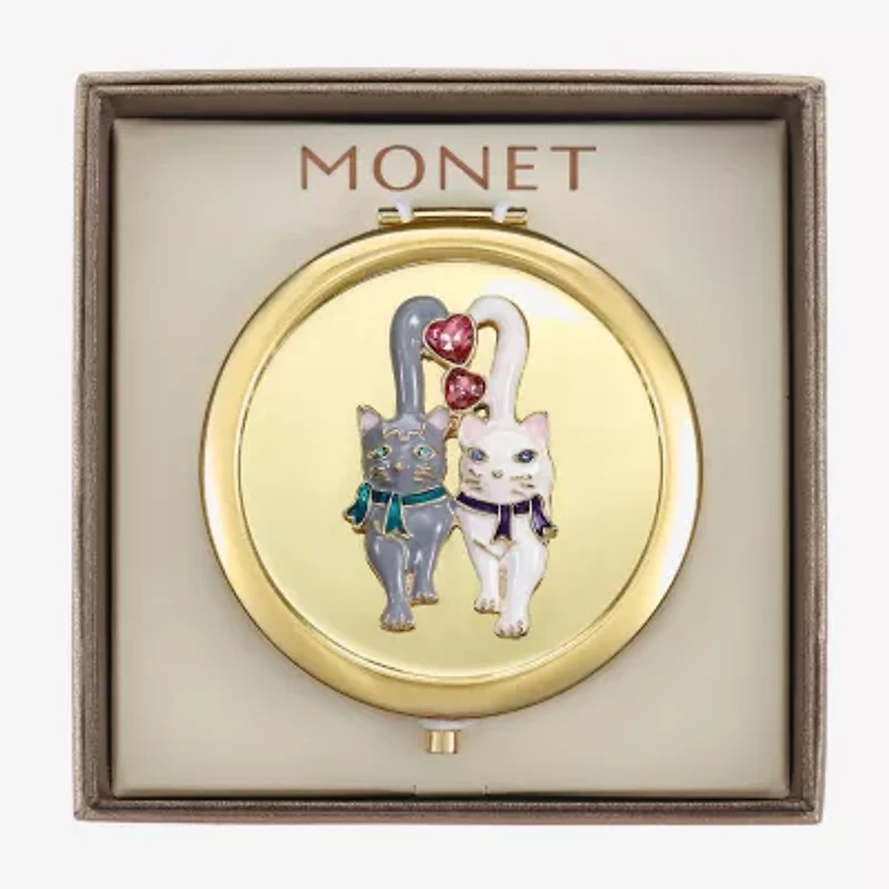 Monet Jewelry Gold Tone Cats Gold Tone Heart Compact Mirror