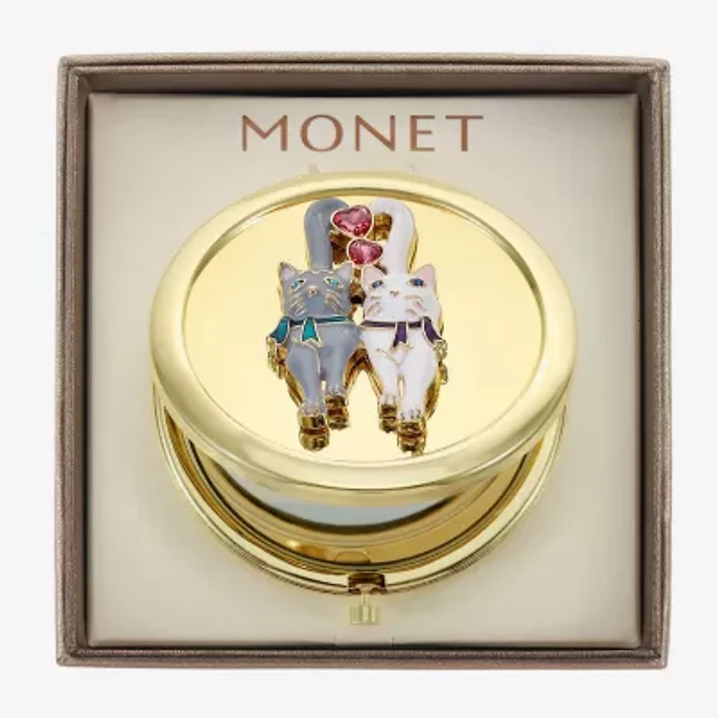 Monet Jewelry Gold Tone Cats Gold Tone Heart Compact Mirror