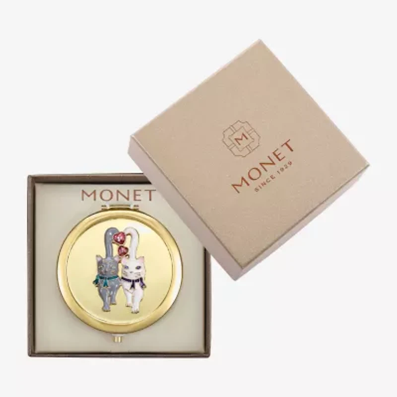 Monet Jewelry Gold Tone Cats Gold Tone Heart Compact Mirror