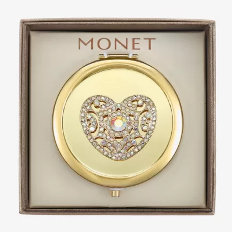 Monet Jewelry Gold Tone Filigree Gold Tone Heart Compact Mirror