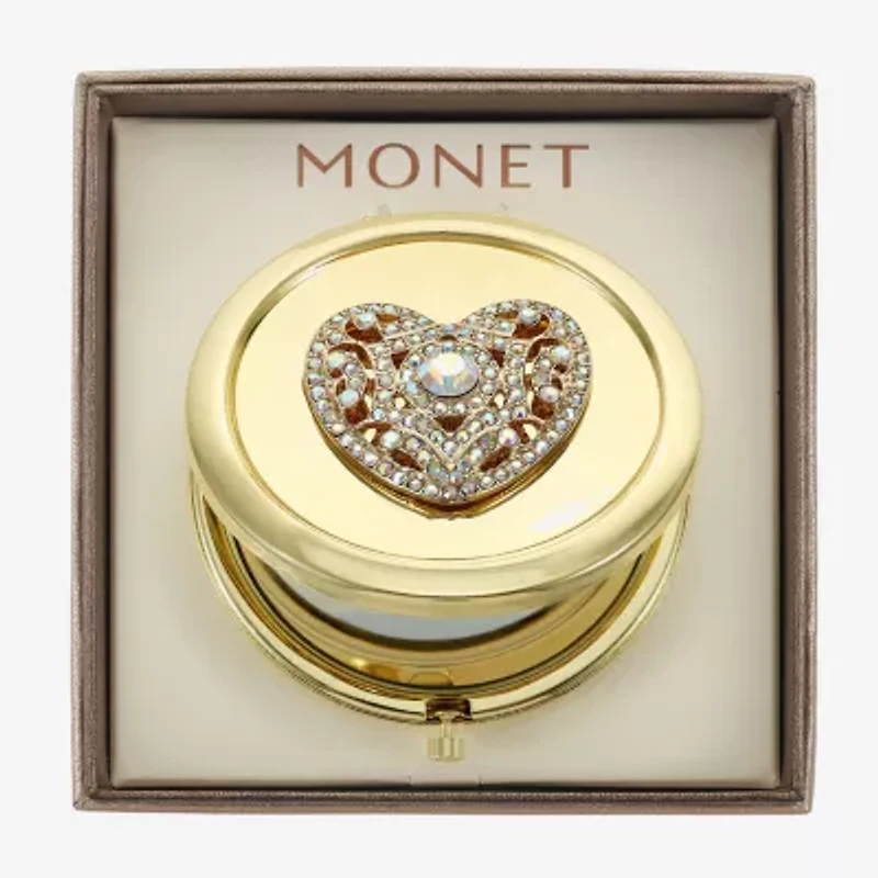 Monet Jewelry Gold Tone Filigree Gold Tone Heart Compact Mirror