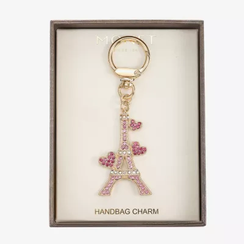 Monet Jewelry Gold Tone Pink Eiffel Tower Heart Bag Charm