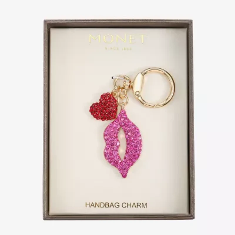 Monet Jewelry Gold Tone Pink Lips Kiss Heart Bag Charm