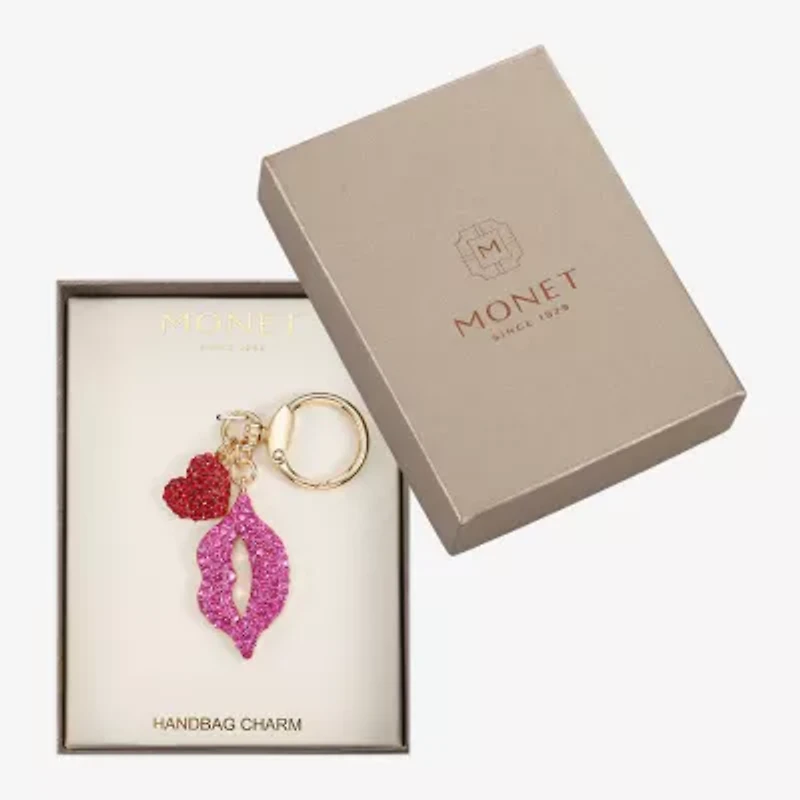 Monet Jewelry Gold Tone Pink Lips Kiss Heart Bag Charm