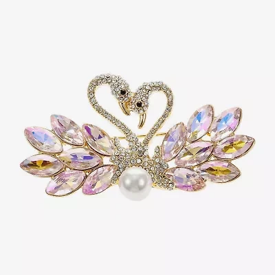 Monet Jewelry Gold Tone Swan Pink Glass Pin