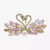 Monet Jewelry Gold Tone Swan Pink Glass Pin