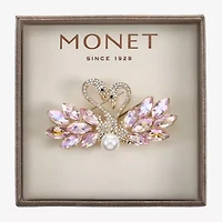 Monet Jewelry Gold Tone Swan Pink Glass Pin