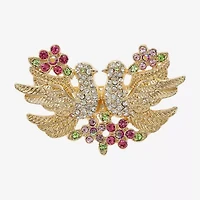 Monet Jewelry Gold Tone Lovebirds Multi Color Glass Pin