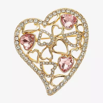 Monet Jewelry Gold Tone Pink Glass Pin