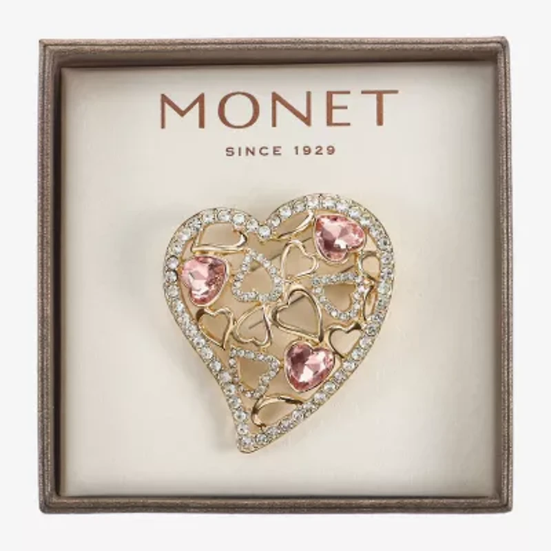 Monet Jewelry Gold Tone Pink Glass Pin