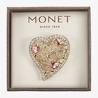 Monet Jewelry Gold Tone Pink Glass Pin
