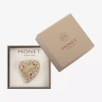 Monet Jewelry Gold Tone Pink Glass Pin