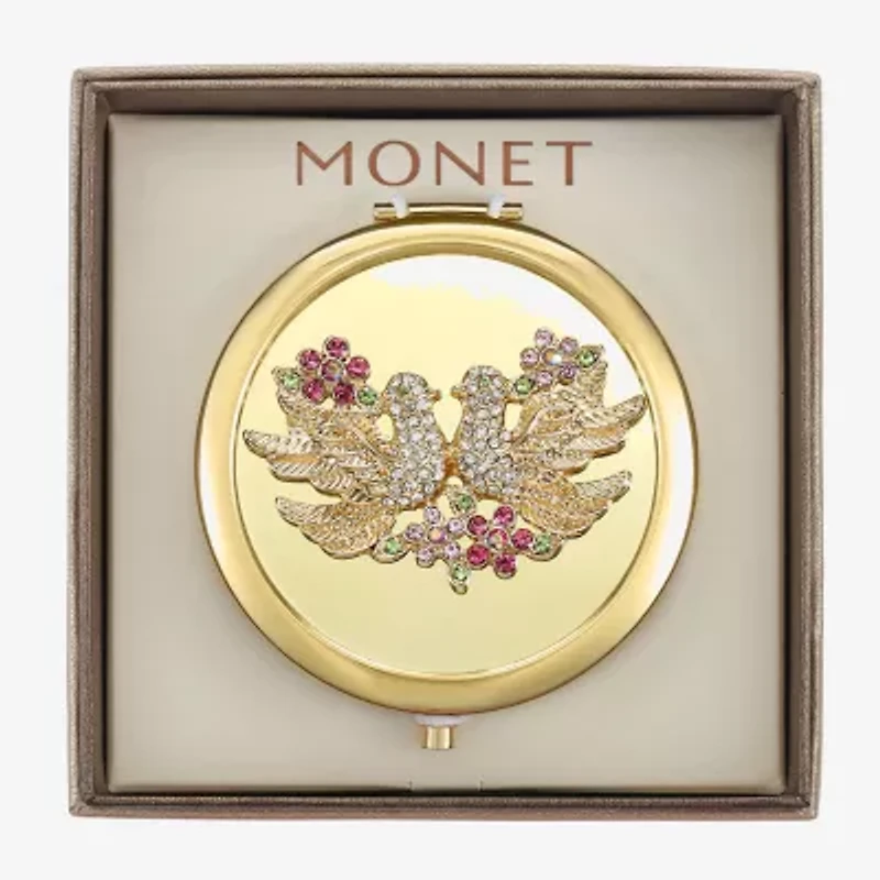 Monet Jewelry Gold Tone Lovebirds Gold Tone Compact Mirror