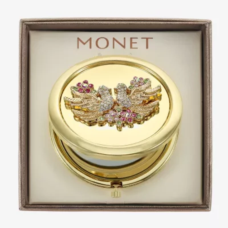 Monet Jewelry Gold Tone Lovebirds Gold Tone Compact Mirror