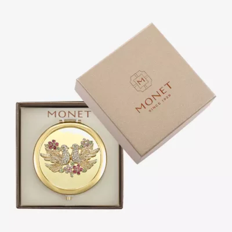 Monet Jewelry Gold Tone Lovebirds Gold Tone Compact Mirror