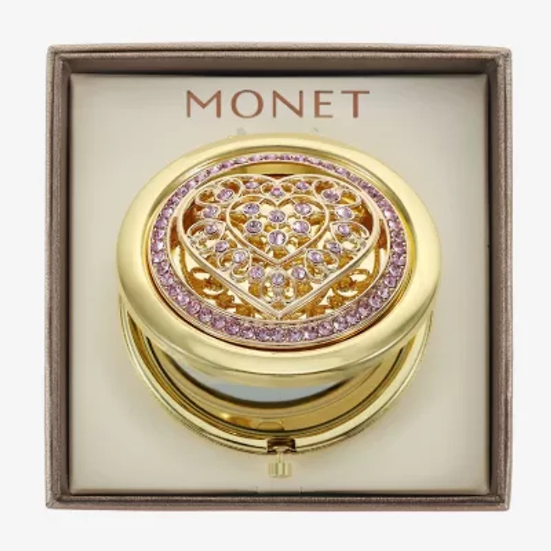 Monet Jewelry Gold Tone Filigree Gold Tone Heart Compact Mirror