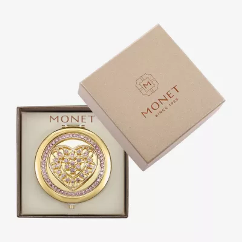 Monet Jewelry Gold Tone Filigree Gold Tone Heart Compact Mirror