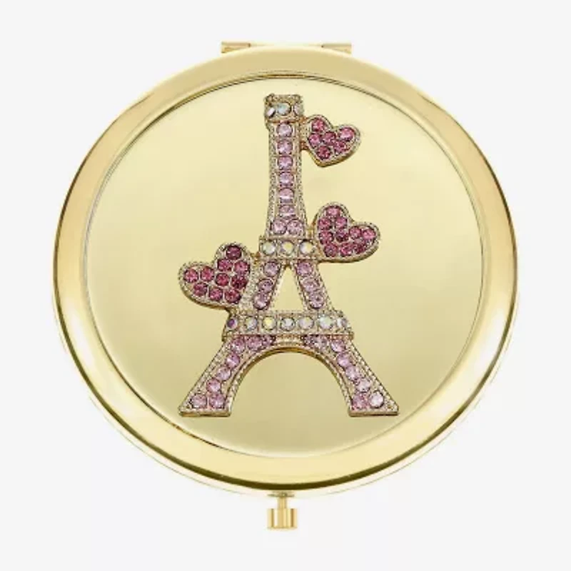 Monet Jewelry Gold Tone Pink Eiffel Tower Gold Tone Heart Compact Mirror