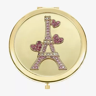 Monet Jewelry Gold Tone Pink Eiffel Tower Gold Tone Heart Compact Mirror