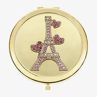 Monet Jewelry Gold Tone Pink Eiffel Tower Gold Tone Heart Compact Mirror
