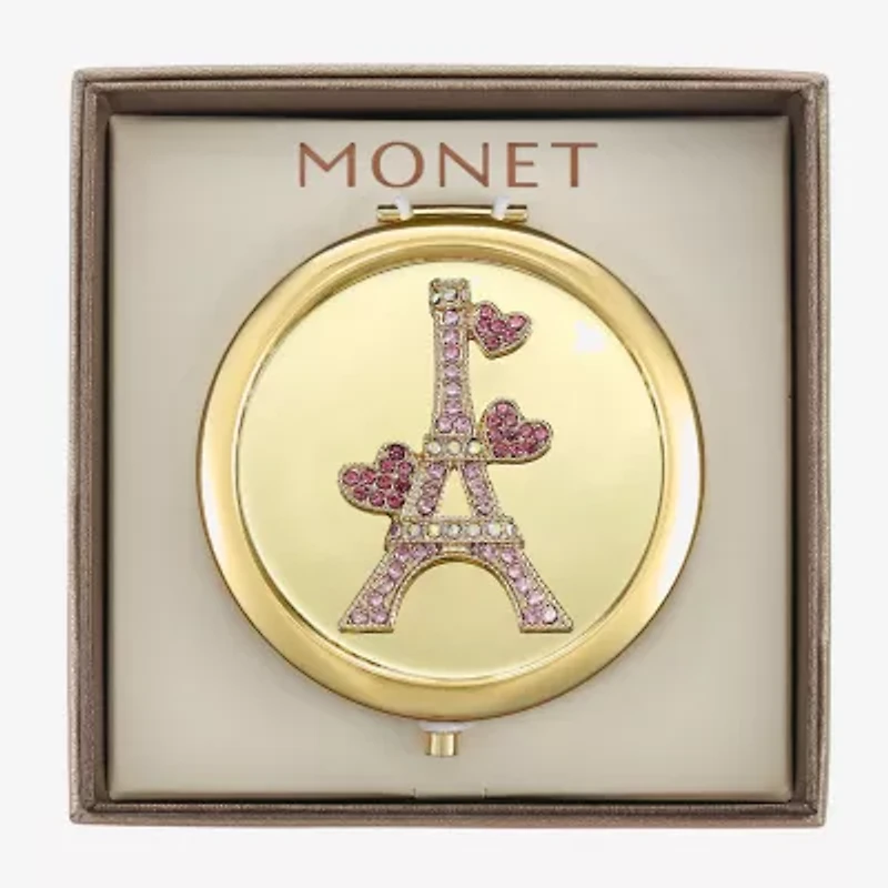 Monet Jewelry Gold Tone Pink Eiffel Tower Gold Tone Heart Compact Mirror