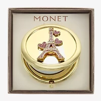 Monet Jewelry Gold Tone Pink Eiffel Tower Gold Tone Heart Compact Mirror