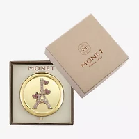 Monet Jewelry Gold Tone Pink Eiffel Tower Gold Tone Heart Compact Mirror