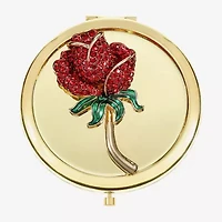 Monet Jewelry Gold Tone Red Rose Gold Tone Flower Compact Mirror