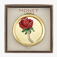 Monet Jewelry Gold Tone Red Rose Gold Tone Flower Compact Mirror