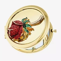 Monet Jewelry Gold Tone Red Rose Gold Tone Flower Compact Mirror