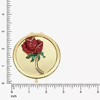 Monet Jewelry Gold Tone Red Rose Gold Tone Flower Compact Mirror