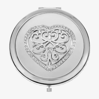 Monet Jewelry Silver Tone Filigree Silver Tone Heart Compact Mirror