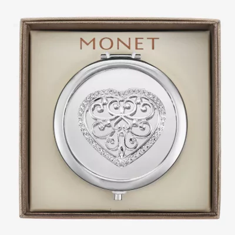 Monet Jewelry Silver Tone Filigree Silver Tone Heart Compact Mirror