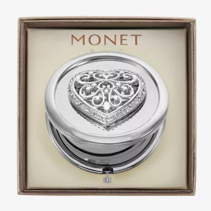 Monet Jewelry Silver Tone Filigree Silver Tone Heart Compact Mirror