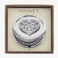 Monet Jewelry Silver Tone Filigree Silver Tone Heart Compact Mirror