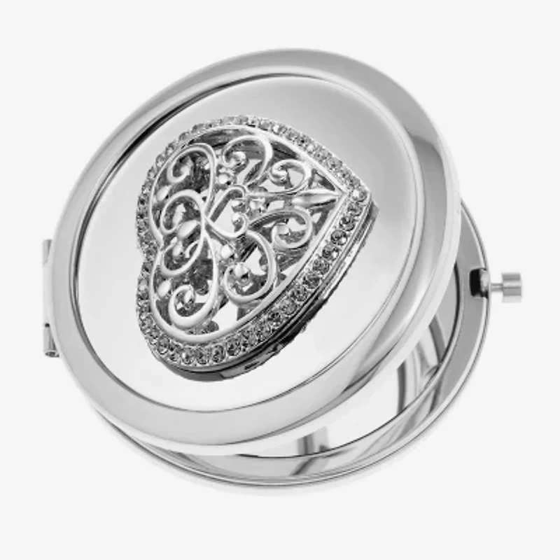 Monet Jewelry Silver Tone Filigree Silver Tone Heart Compact Mirror