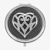 Monet Jewelry Silver Tone Filigree Silver Tone Heart Compact Mirror