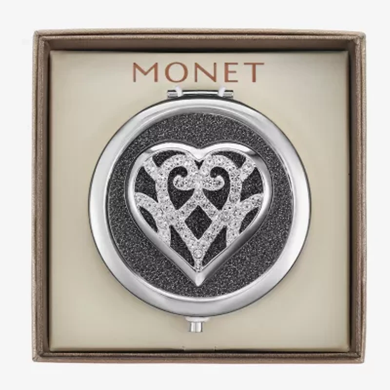 Monet Jewelry Silver Tone Filigree Silver Tone Heart Compact Mirror