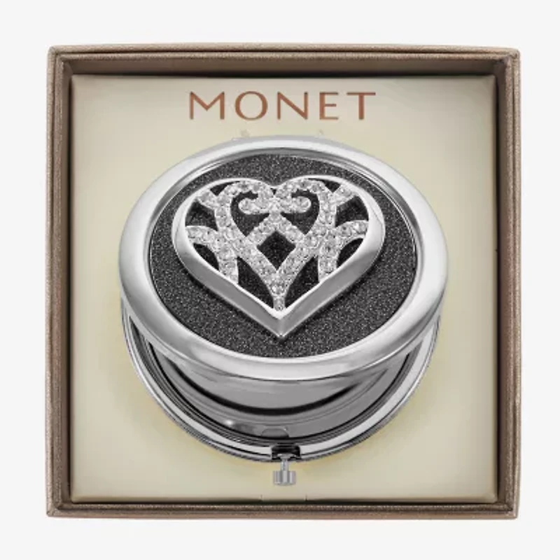 Monet Jewelry Silver Tone Filigree Silver Tone Heart Compact Mirror