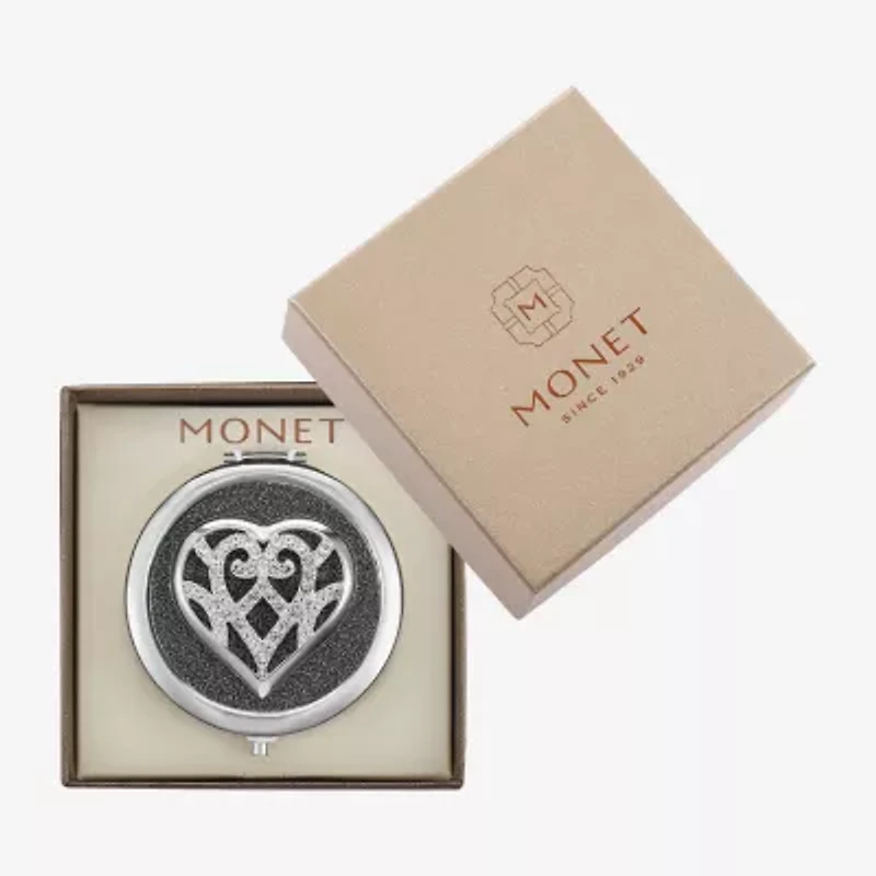 Monet Jewelry Silver Tone Filigree Silver Tone Heart Compact Mirror